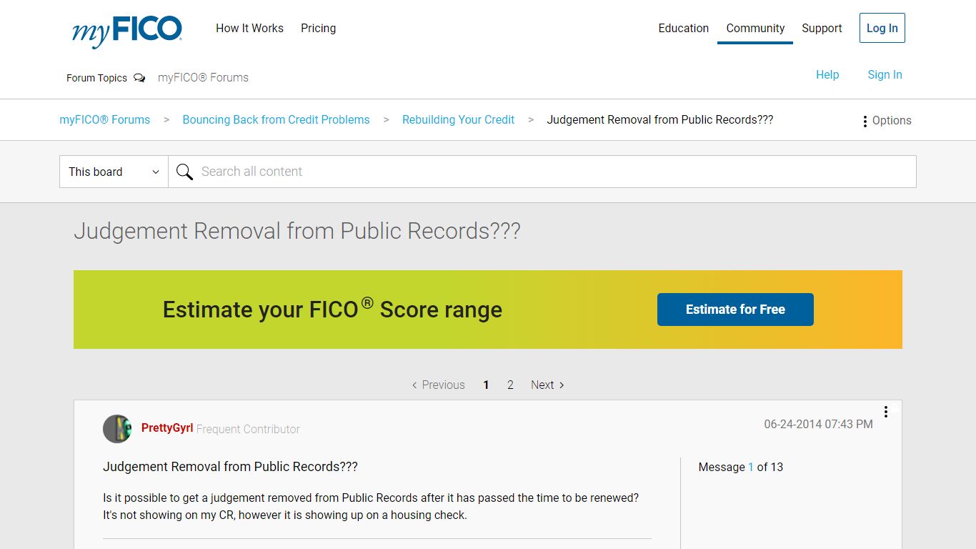 Judgement Removal from Public Records??? - myFICO® Forums ...